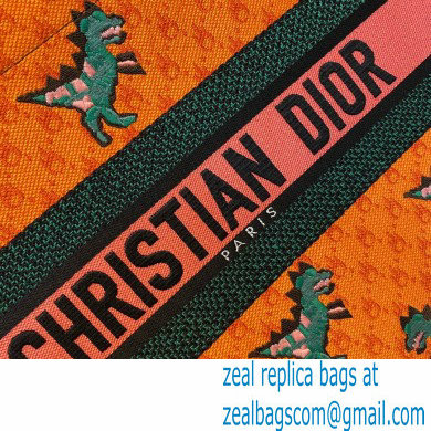 Dior Small Book Tote Bag in Multicolor Dragon  &  Fire Embroidery Orange 2021